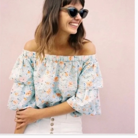 Anthropologie Laia Ashtabula Eyelet Floral Off-The-Shoulder Blouse Size XS - Picture 1 of 9